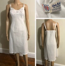 NEW vtg Wonder Maid Long Slip Sz 36 White Cotton Blend Lace Trim Union Made USA
