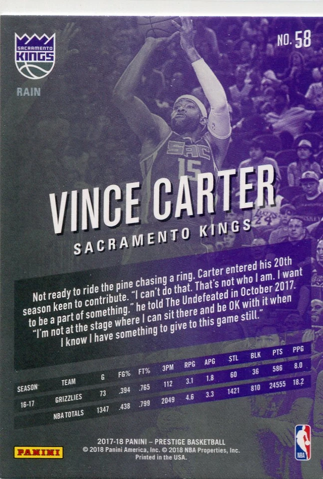 2017-18 PRESTIGE RAIN PARALLELS VINCE CARTER KINGS HAWKS RAPTORS - H4078 - Image 2 of 2