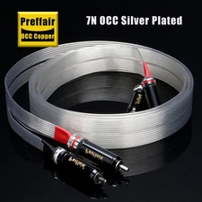 Pair Silver Plated 8N OCC Pure Copper HiFi Audio RCA Cable Speaker Signal Cord