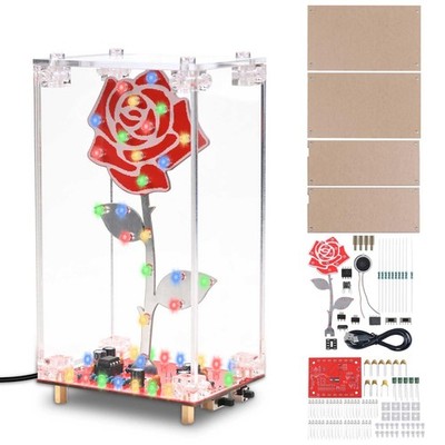 LED Flower Soldering Project Kit, DIY Rose Kit with Acrylic Case, Flashing Li...