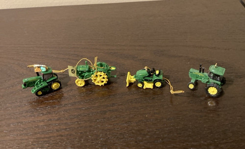 4 Piece John Deere Miniature Tractor Ornaments Set Enesco