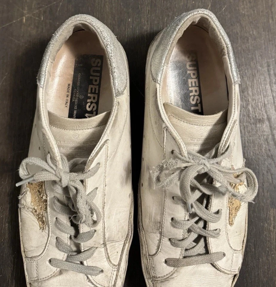 Golden Goose GGBD Superstar White With Gray Leather Sneakers EU Size 40 WORN - Image 4 of 4