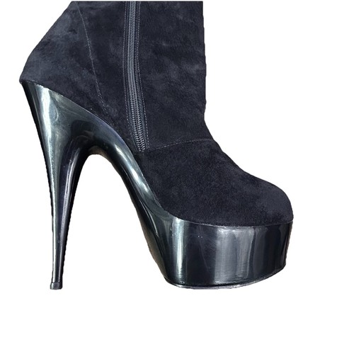 Vintage Elsé Anita Black Suede Knee High Platform Stiletto Boots Size 9 - Picture 6 of 11