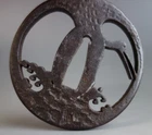 Tsuba guard crane wave openwork samurai sword fitting katana Edo