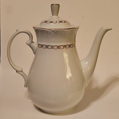 Baum Brothers Thun Renaissance White/Gold Coffee Pot/Teapot Czechoslovakia Boho