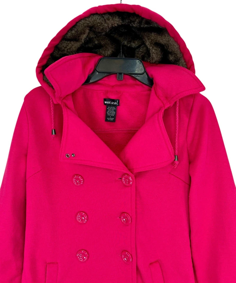 Chaqueta de piel sintética rosa grande vintage Wet Seal para mujer con botones Y2K Foto 3 de 4