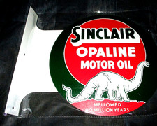 SINCLAIR OPALINE MOTOR OIL Double-Sided Imprint Metal Flange Sign #02 - NEW