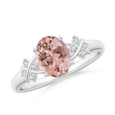 ANGARA Morganite Criss Cross Ring with Diamonds in Sterling Silver Size-8x6mm 
