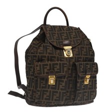 FENDI Zucca Zaino in Tela Marrone Nero Oro Autentico 91551V