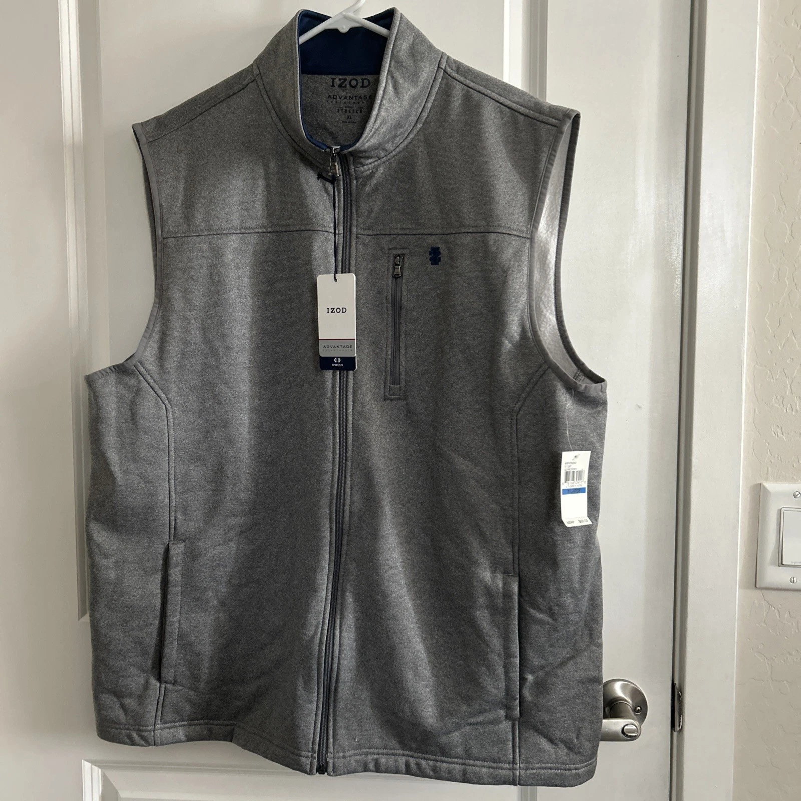 NWT IZOD Advantage Performance Mens Vest Full Zip Gray size XL w Stretch