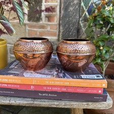 Vintage Copper Planters Arts And Crafts Plant Pot Jardiniere Hammered Pair