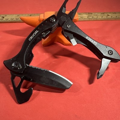 Gerber Crucial Black Multi Tool Multi Plier Seatbelt Cutter Knife - Nice Cond