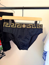 Versace Men's Greca Border Logo Swim Briefs Black/Gold Size S