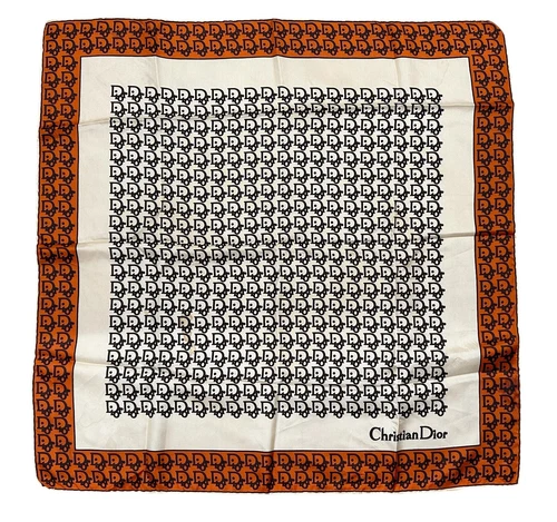 Christian Dior écharpe monogramme logo soie écharpe marron trotteur beige orange foncé