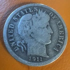 1911-P Barber Dime 10C Circulated Business Strike Coin, Uncertified
