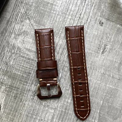 Marron Bracelet Montre Cuir Grainé Pour Panerai Luminor Marina Pam 22mm 24mm - Photo 1/4