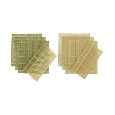 8 Pack Mix 4 Natural 4 Green Bamboo Sushi Rolling Mats - 9.5" x 9.5" | BambooMN