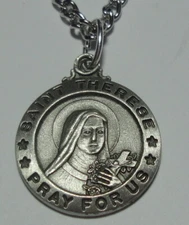 Round Pewter Holy Medal on 24" Continuous Steel Chain "Saint Therese" of Lisieux