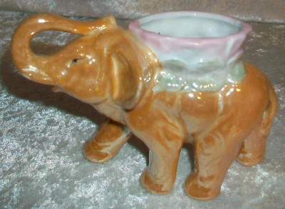 Vintage Maruyama Toki Seto Porcelain Peach Lusterware Floral Elephant Planter