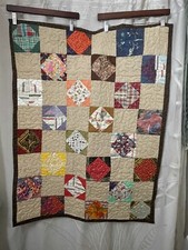 Vintage Multi-colored Patchwork Pieced Quilt 90's Fabrics Crib Baby Quilt Cotton