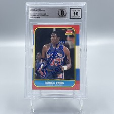 Patrick Ewing Signed 1986-87 Fleer #32 Rookie Card RC Beckett BAS 10 Auto HOF 98