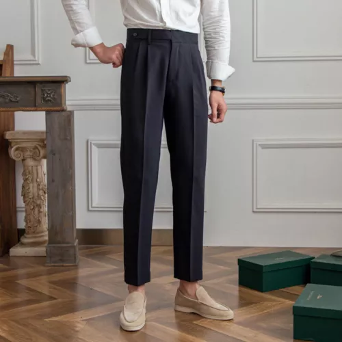 Hombres Gurkha Negocios Nápoles Cintura Alta Británico Recto Vestido Pantalones Pantalones Talla - Imagen 8 de 15
