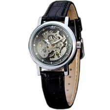 New Womens Fashion Automatic Skeleton Mechanical Leather Dress Wrist Watch