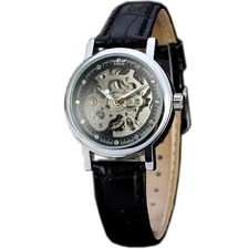 New Womens Fashion Automatic Skeleton Mechanical Leather Dress Wrist Watch