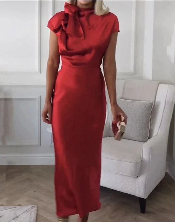 satin ankle length dress Sage Green Halter Ankle Length Bridesmaid Dress – FancyVestido main image 0