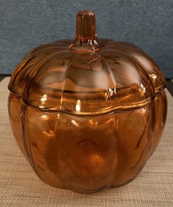 Anchor Hocking Orange Glass Pumpkin Candy Jar with Lid | eBay