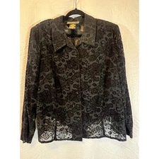 R & K Evening Sequin Floral Lace Party Top Blouse Black 24W