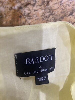 Bardot Enya Organza Mini Dress Puff Sleeve Sunshine Yellow Size XS 2  Sorority