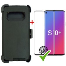 Black Heavy Duty Shockproof Case For Samsung Galaxy S10 Plus w/ Screen Clip
