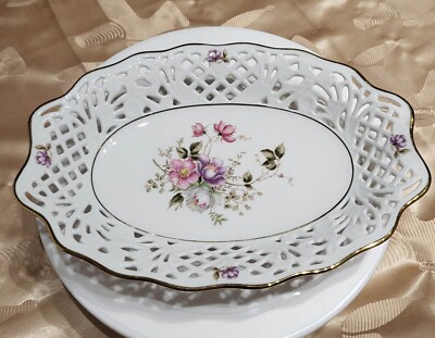 Bavaria Schumann Arzberg Tradition seit 1881 Oval Bowl Dish Reticulated Floral