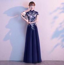 Chinese Evening Dress Women's Stand Collar Floral Long Dress Cheongsam Party