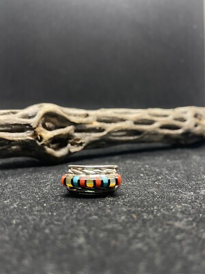 Native American Zuni inlay multi stone turquoise Sterling Silver ring