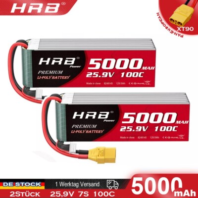 2 Stück 25,9V 7S 5000mAh LiPo Akku XT90 für RC Flugzeuge, Hubschrauber, Autos