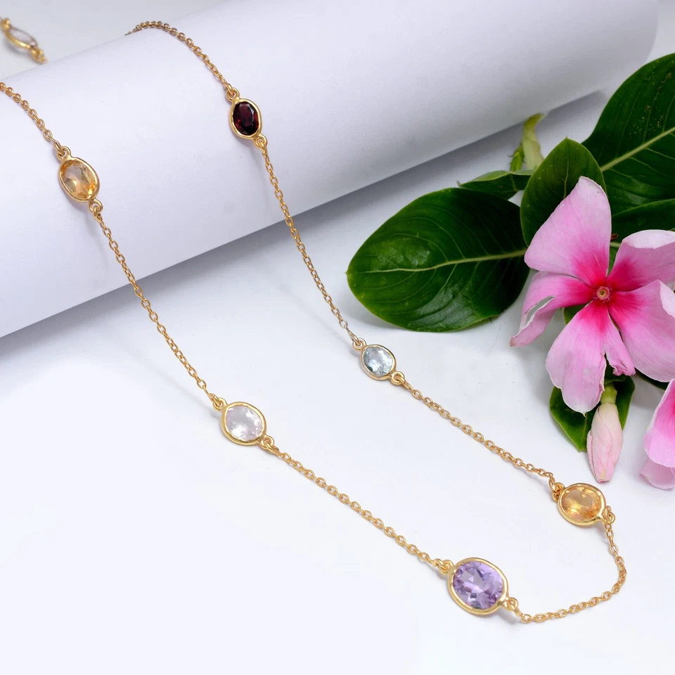 Cadena de peridoto de plata de ley 925, cadena de amatista, cadena de topacio azul, cadena de bisel Foto 4 de 4