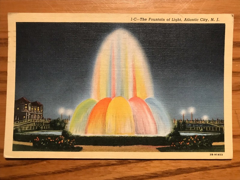 Vintage Postcard - The Fountain of Light, Atlantic City, N. J. - Postmarked 1944