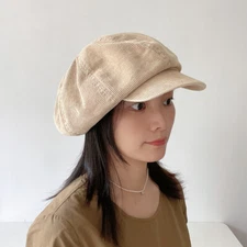 Unisex Corduroy Newsboy Cap – Oversized Retro Beret Hat Solid Color 56–58cm