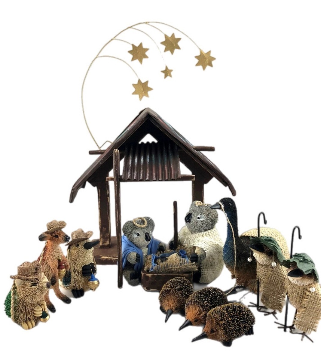 Australian Nativity Scene – Handmade Bristlebrush Designs Wildlife Christmas Decoration, Buri Palm Fibre