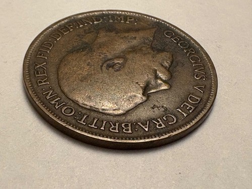 Moneda británica de un centavo de bronce de 1921 rey Jorge V Britannia Gran Bretaña - Imagen 5 de 11