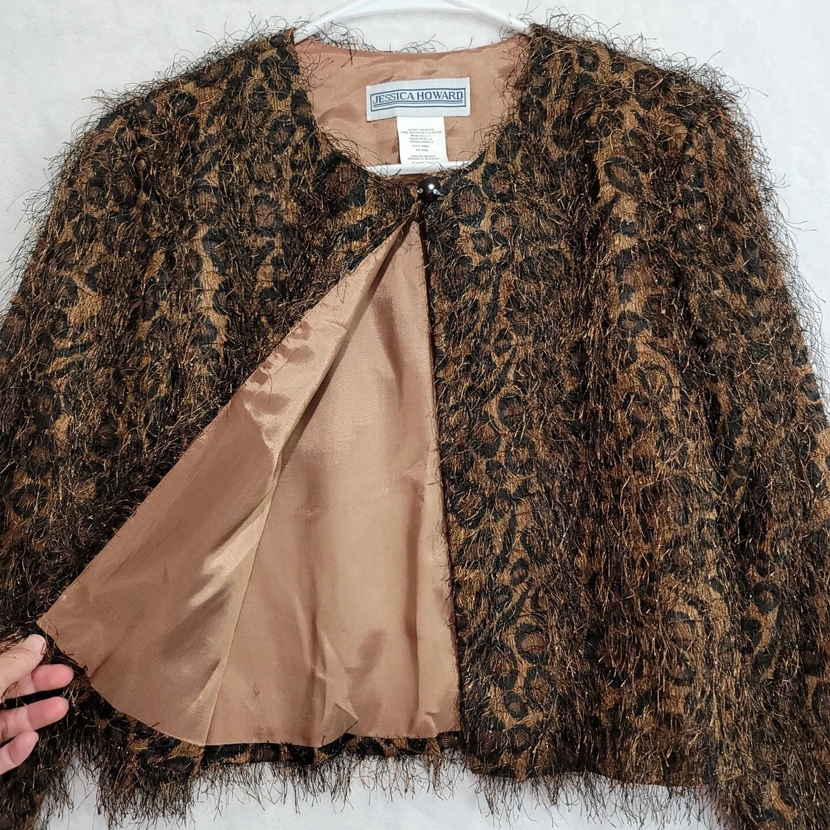 Jessica Howard Womens Bolero Cropped Shrug Open Front Jacket Metallic Leopard M