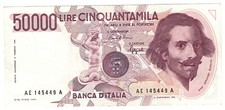 50000 LIRE BERNINI (PRIMO TIPO)  LETTERA "E" RARA 2