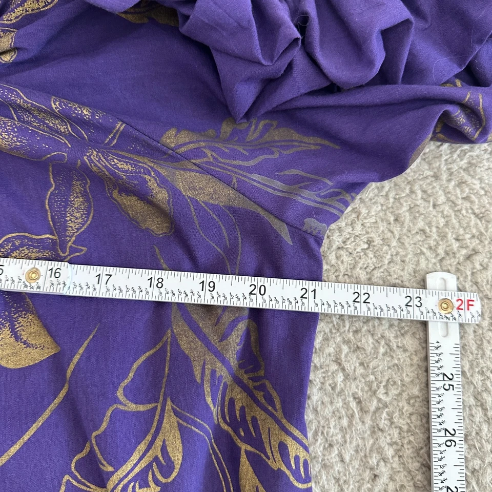Vestido Hans Jutte Hawaii Muumuu Pequeño Manga Abullonada Púrpura Dorado Volantes Foto 3 de 4