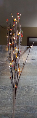 Lighted Twig Branch 26'' Decoration with Pip Berries, Rusty Stars, LED Lights