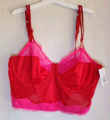 New Auden Women's Red & Pink Sexy Sheer Long Bra Adjustable Straps Size S
