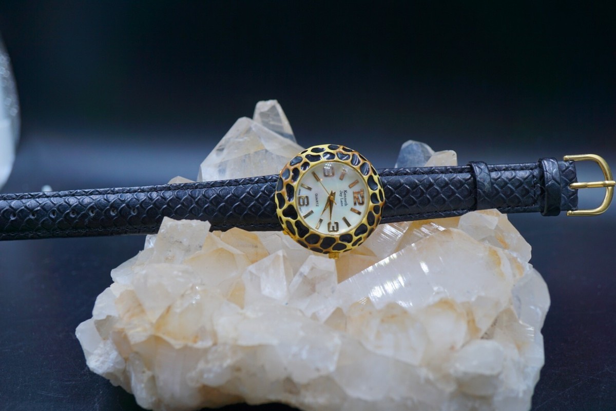 Kenneth Jay Lane Animal Print Link Enamel and Swarovski Crystal Quartz Watch Kenneth Jay Lane Rhinestone Watch Vintage KJL Designer  main image 4