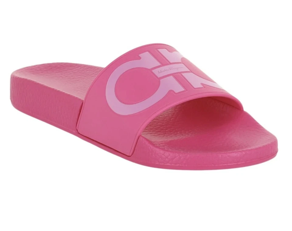 NIB Salvatore Ferragamo Gancini Groovy Pool Slides Slippers Pink - Image 4 of 4