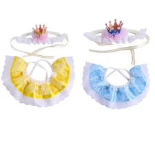 Cat Crown Hat Lace Scarf Set Pet Headwear for Birthday Party Supplies Kitten